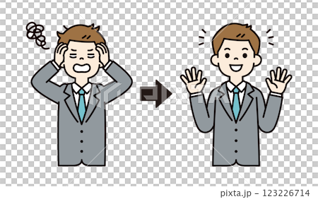 一位年輕商人解決失敗的向量插圖_線寬可編輯_顏色 123226714