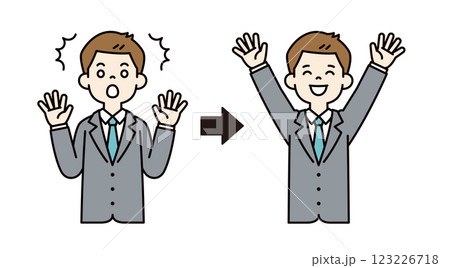 驚いた表情と大喜びする表情の、若いビジネスマンのベクターイラスト素材_線幅の編集可能_カラー 驚いた表情と大喜びする表情の、若いビジネスマンのベクターイラスト素材_線幅の編集可能_カラー 123226718