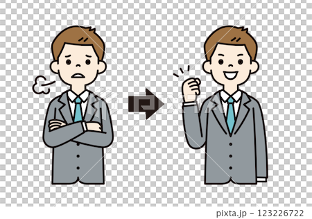 Vector illustration of a young businessman solving problems and failures_Line width editable_Color Vector illustration of a young businessman solving problems and failures_Line width editable_Color 123226722