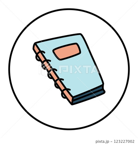 Doodle book or notebook icon hand drawn with thin line and colored 123227002