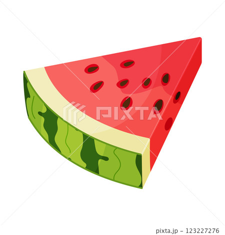Vector illustration of a watermelon wedge. Triangle shaped watermelon slice flat style 123227276