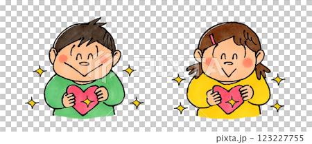 ハートを持つ男の子と女の子(キラキラ) 123227755