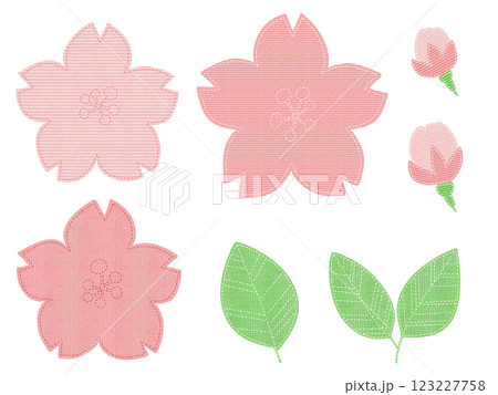 縫い目のあるワッペン風の桜のイラストセット 縫い目のあるワッペン風の桜のイラストセット 123227758