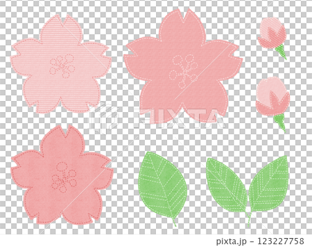 縫い目のあるワッペン風の桜のイラストセット 縫い目のあるワッペン風の桜のイラストセット 123227758