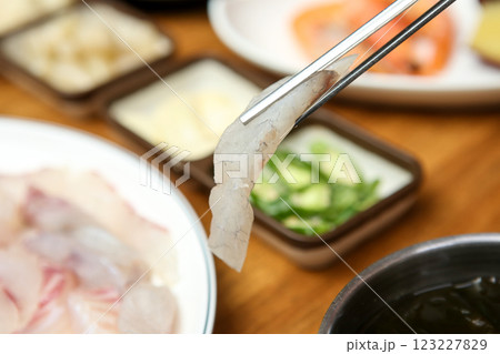 Korean seafood dish. raw fish Sashimi Korean seafood dish. raw fish Sashimi 123227829