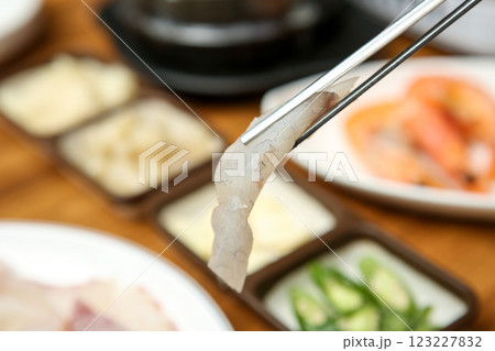 Korean seafood dish. raw fish Sashimi 123227832