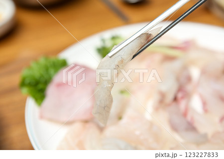Korean seafood dish. raw fish Sashimi 123227833