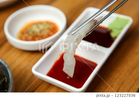 Korean seafood dish. raw fish Sashimi 123227836