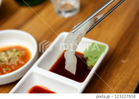 Korean seafood dish. raw fish Sashimi 123227838