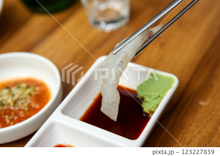 Korean seafood dish. raw fish Sashimi Korean seafood dish. raw fish Sashimi 123227839