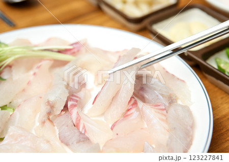Korean seafood dish. raw fish Sashimi 123227841