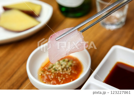 Korean seafood dish. raw fish Sashimi Korean seafood dish. raw fish Sashimi 123227861