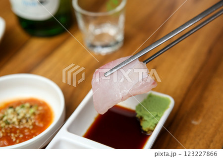 Korean seafood dish. raw fish Sashimi 123227866