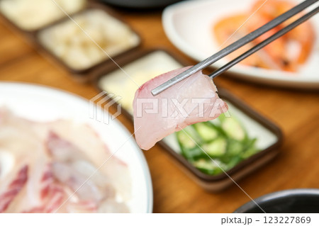 Korean seafood dish. raw fish Sashimi Korean seafood dish. raw fish Sashimi 123227869