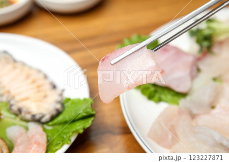 Korean seafood dish. raw fish Sashimi 123227871
