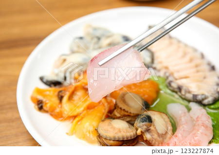 Korean seafood dish. raw fish Sashimi 123227874