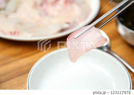 Korean seafood dish. raw fish Sashimi 123227878