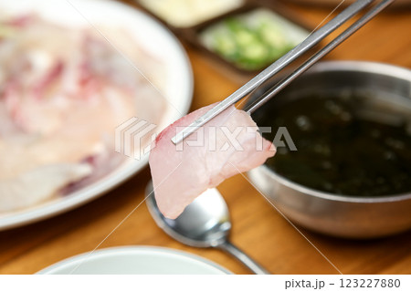 Korean seafood dish. raw fish Sashimi 123227880