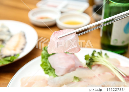 Korean seafood dish. raw fish Sashimi Korean seafood dish. raw fish Sashimi 123227884