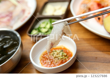 Korean seafood dish. raw fish Sashimi Korean seafood dish. raw fish Sashimi 123227886