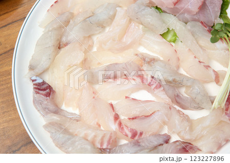 Korean seafood dish. raw fish Sashimi 123227896