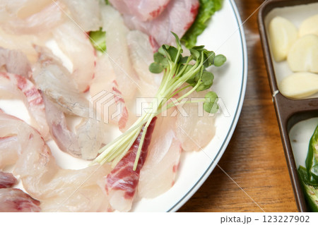 Korean seafood dish. raw fish Sashimi 123227902
