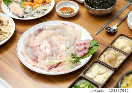 Korean seafood dish. raw fish Sashimi Korean seafood dish. raw fish Sashimi 123227912