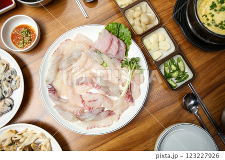 Korean seafood dish. raw fish Sashimi Korean seafood dish. raw fish Sashimi 123227926