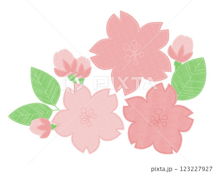 縫い目のあるワッペン風の桜のイラスト 縫い目のあるワッペン風の桜のイラスト 123227927
