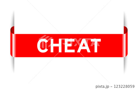 Red color inserted label banner with word cheat on white background 123228059