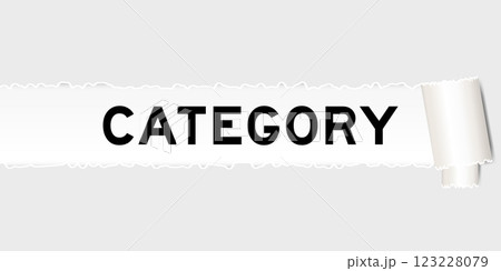 Ripped gray paper background that have word category under torn part 123228079