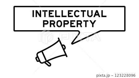 Megaphone icon with speech bubble in word intellectual property on white background 123228096