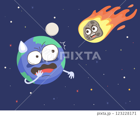 Asteroid Towards Earth Vector Illustration Characters 123228171