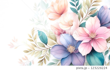 水彩画風レトロな花柄イラスト 水彩画風レトロな花柄イラスト 123228224