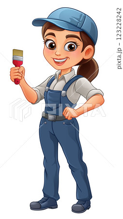 Woman Female Painter Decorator Cartoon Mascot 123228242