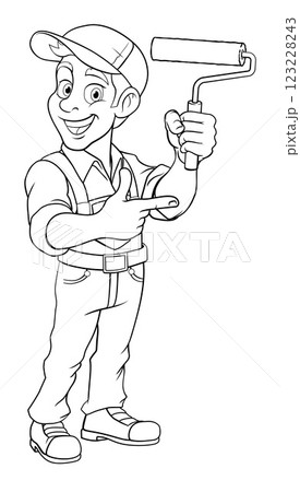 Painter Decorator Cartoon Paint Roller Handyman 123228243