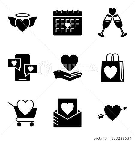 Set of Valentine's Day themed heart icons. Romantic love symbols for February 14th. 123228534
