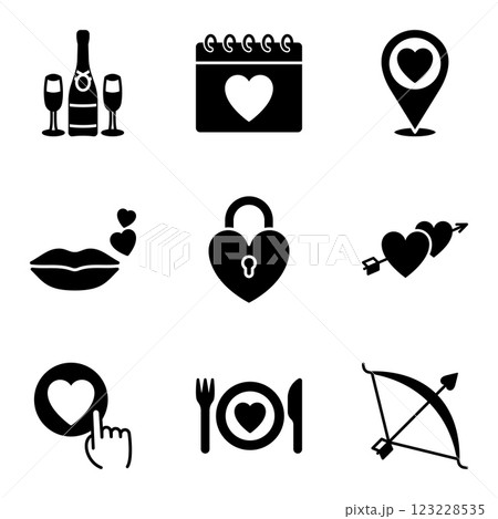 Valentine's Day icons featuring love and romance symbols. Valentine's Day icons featuring love and romance symbols. 123228535