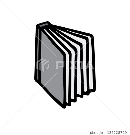 Doodle open book icon hand drawn with black line in freehand style, colored grey 123228799
