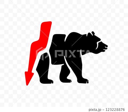 Bear with arrow, trading, chart, business and finance, graphic design. Stock exchange, crypto exchange and forex, vector design and illustration 123228876