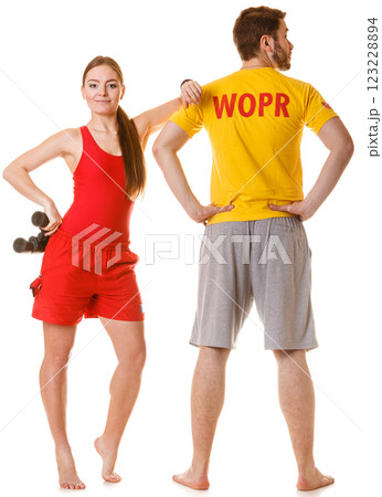 Lifeguards with binoculars. Accident prevention. 123228894