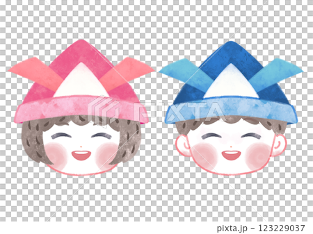 兜をかぶるこどもたち 123229037