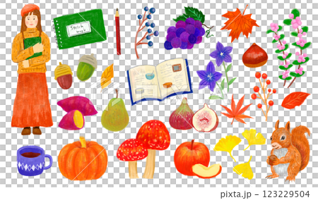 Autumn drawn with colored pencils 123229504