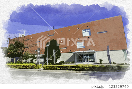 水彩画風 関ケ原 関ケ原町役場 岐阜県関ケ原町 水彩画風 関ケ原 関ケ原町役場 岐阜県関ケ原町 123229749