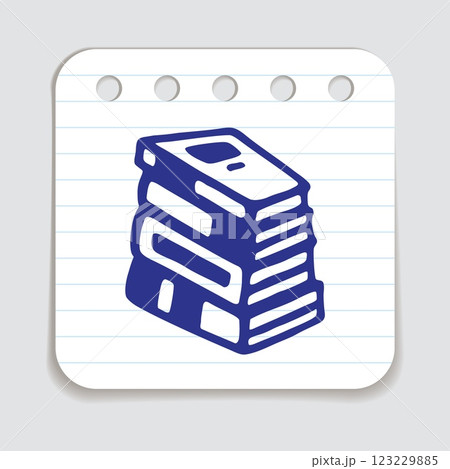 Doodle pile of books icon hand drawn with blue pen on a notepaper 123229885