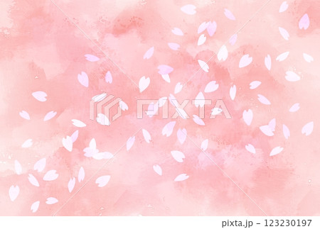 桜の花びらが舞うピンクの水彩背景　花吹雪　春 123230197