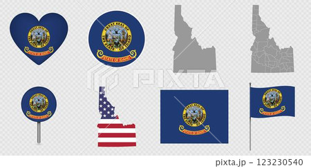 Idaho State Flags and Maps Icon Pack. Vector illustration. Idaho State Flags and Maps Icon Pack. Vector illustration. 123230540
