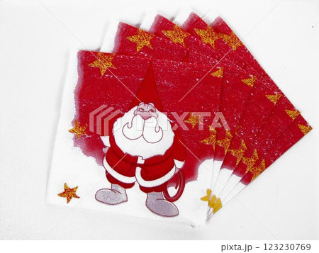 Napkins with Christmas decoration, festive mood napkins with Santa print 123230769
