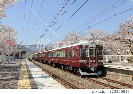 桜満開の上桂駅6300系 桜満開の上桂駅6300系 123230912