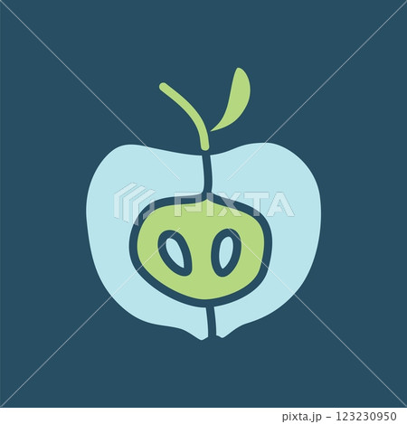 Apple half doodle icon hand drawn in a modern minimalistic style and colored Apple half doodle icon hand drawn in a modern minimalistic style and colored 123230950